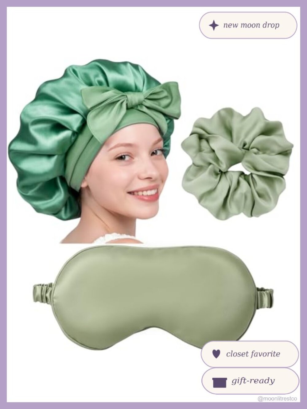 Silk Sleep Set Hair Bonnet Eye Mask Scrunchie Adjustable Double Layer